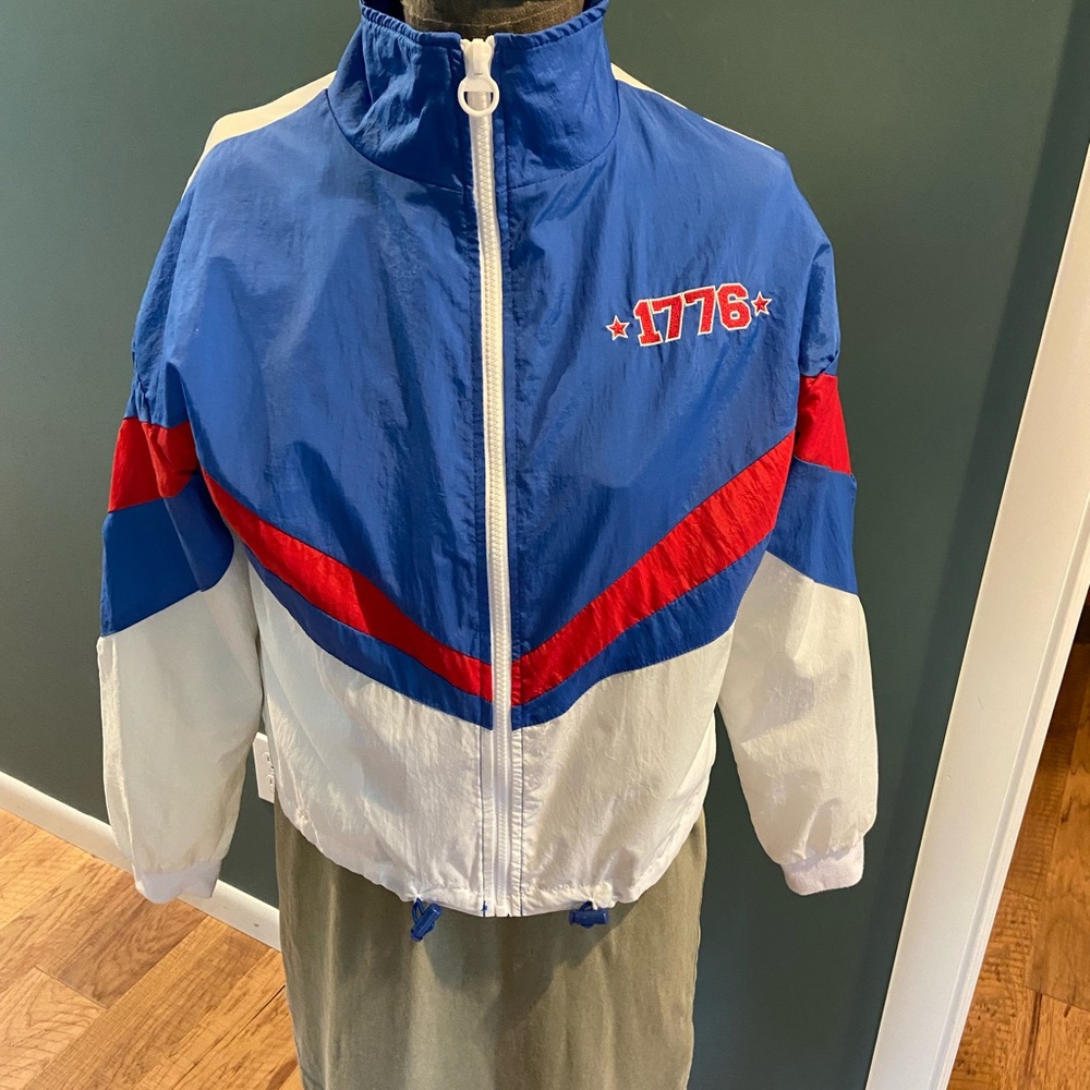 33 Revolutions Blue and White Windbreaker with Red Accents, like new
